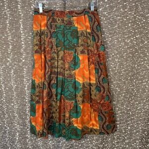 Vintage Item Eyes Floral Pleated Midi Skirt‎ Boho Artsy Cottage Women's Medium